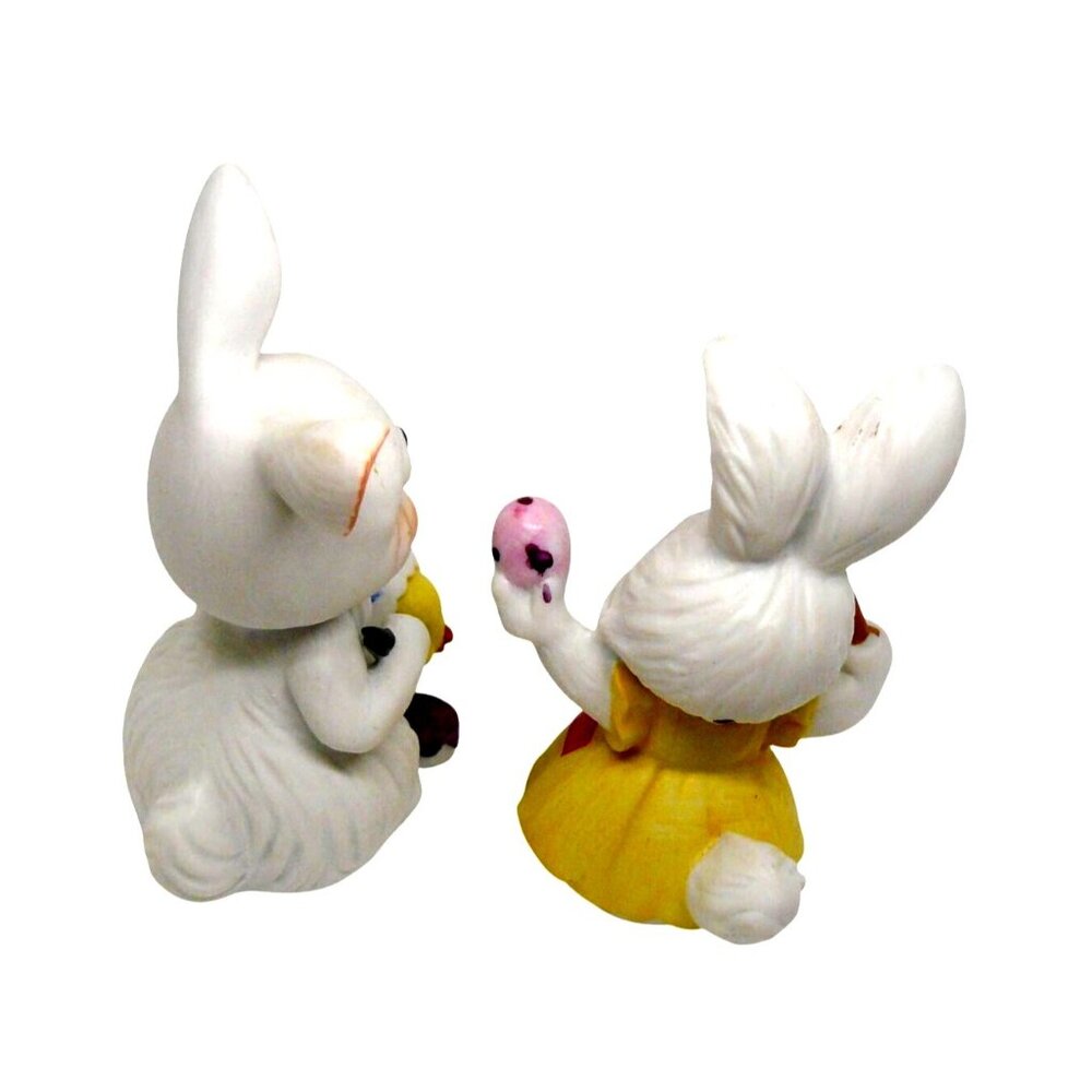 Rare Hand-Painted Porcelain Bunny Figurines Easter Egg & Paintbrush Accents Vtg - Picture 4 of 5
